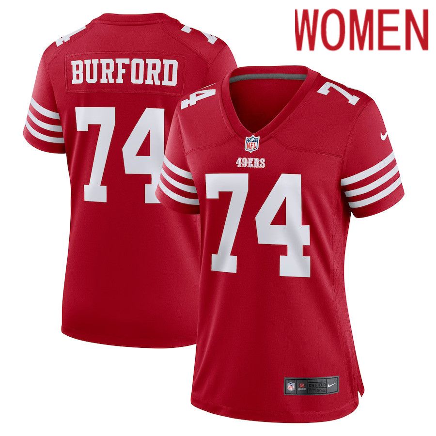 Women San Francisco 49ers #74 Spencer Burford Nike Scarlet Game Player NFL Jersey->women nfl jersey->Women Jersey